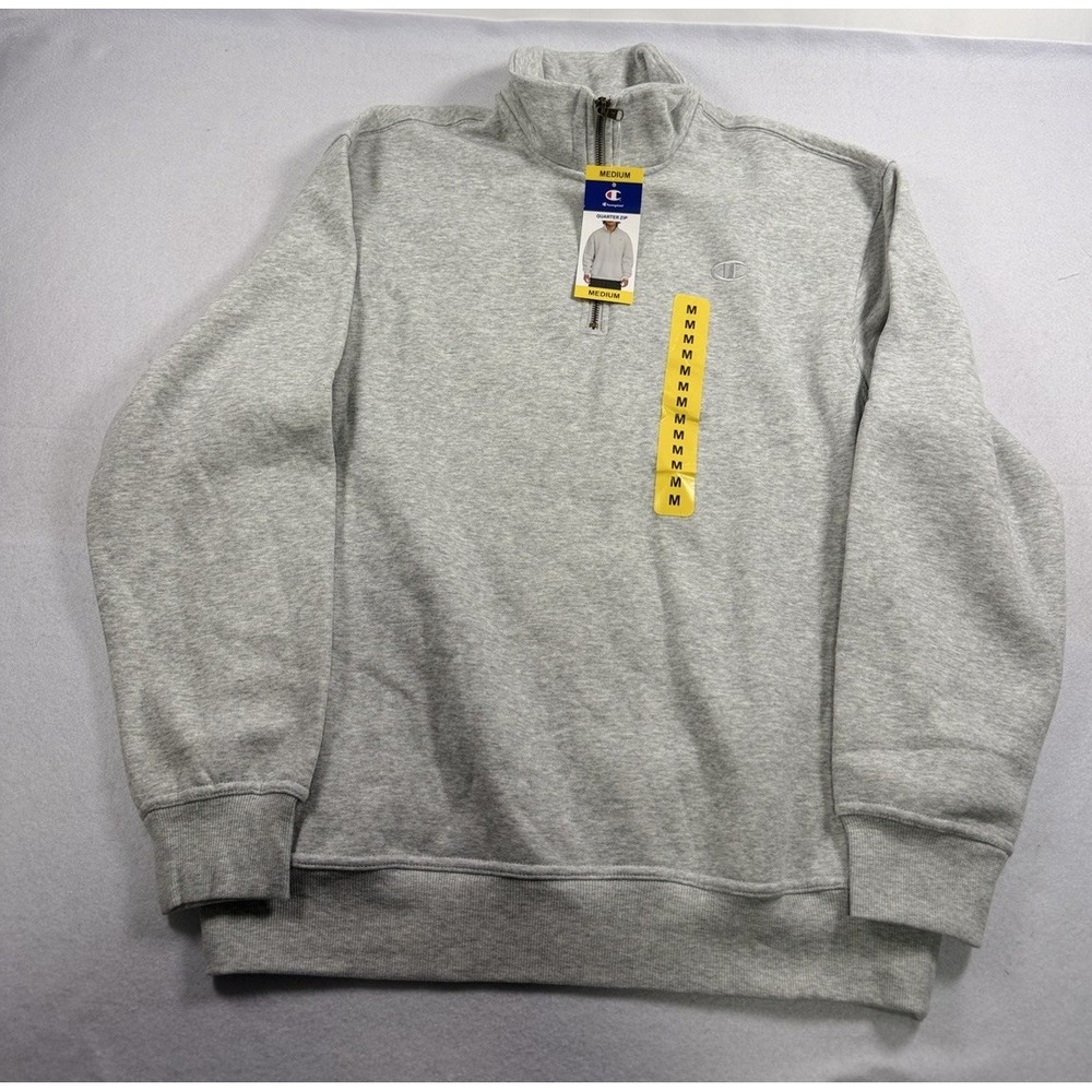 Men's Champion 1/4 Zip Pullover Medium Grey Cozy Preppy NWT